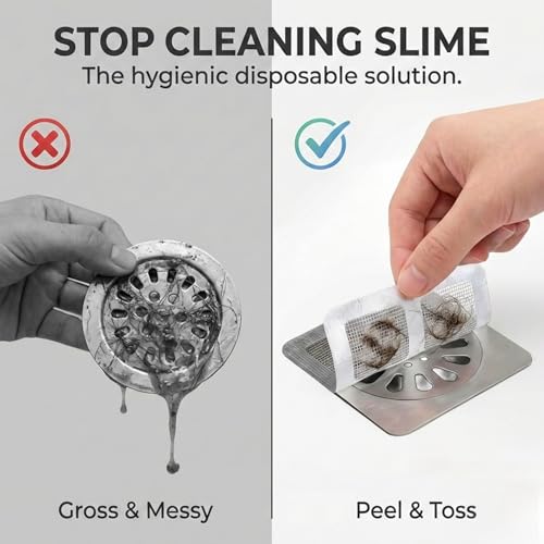 100 Pack Square Disposable Shower Drain Hair Catcher Stickers - size: 100 Square Mesh