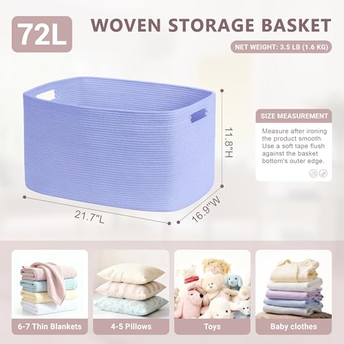 72L Large Woven Laundry Basket Hamper with Handles, Blue Purple - color: Blue Purple, size: 72L