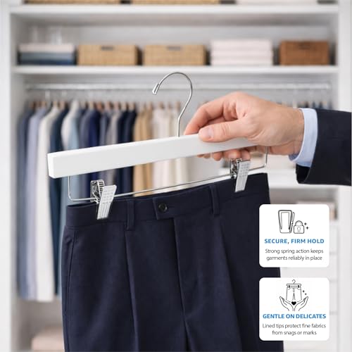 ZOBER Wooden Pants Hangers with Clips, Clothes Hangers, White, 10 Pack - color: White - 10 Pack