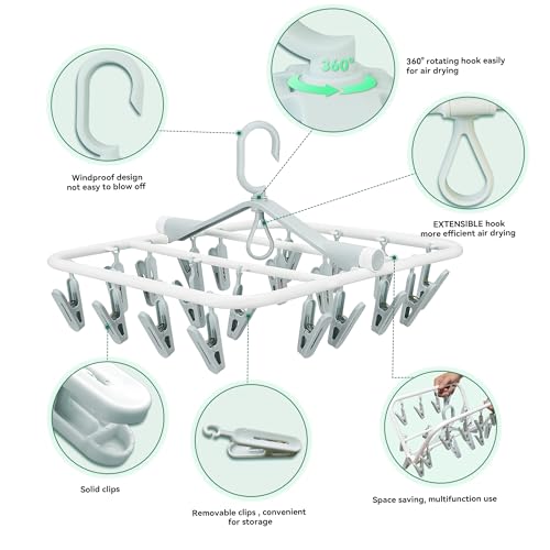 Plastic PP Drying Hanger, Anti-Rusty Drying Rack for Clothes, Socks, Lingeries, Delicates, Drying Hanger with 20 Clips for Baby Clothes, Towels - style: 20 Clips