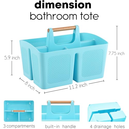 ALINK Portable Shower Caddy Basket with Compartments, Plastic Divided Cleaning Caddy Organizer Storage Tote with Handle for Bathroom, College, Dorm Room Essentials - Blue - color: Blue