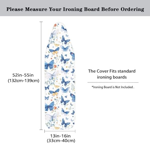 Blue Butterfly Steam Ironing Board Cover, Swallowtail Butterflies Stain Resistant, Elastic Edge, Aesthetic Ditsy Flower Home Replacement 3 Hook and Loop Fasteners - color: Blue Swallowtail Butterfly