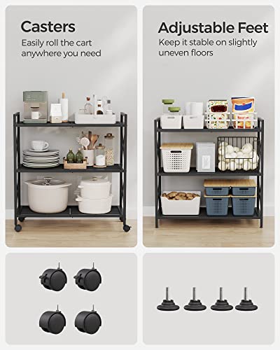 SONGMICS 3-Tier Steel Storage Rack with Wheels, Mesh Shelving Unit - color: Black, size: 3 Tiers (31.5"W)