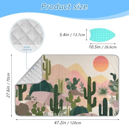 Ironing Mat Portable Ironing Pad Ironing Blanket for Table Top Heat Resistance Double-Side Using Travel Large 47.2 x 27.6 Inch Foldable Lightweight Boho Cactus Mountains and Sun - color: Boho Cactus Mountains and Sun