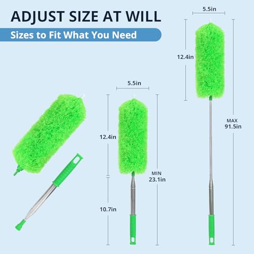ZZ LAZYCOTTAGE Ceiling Fan Cleaner Duster, Microfiber Feather Duster with Adjustable 91.5" Telescopic Pole & Flexible Head, Extended Dusters for Ceiling Fan, Vents, Home, Blinds, Cars - color: Green