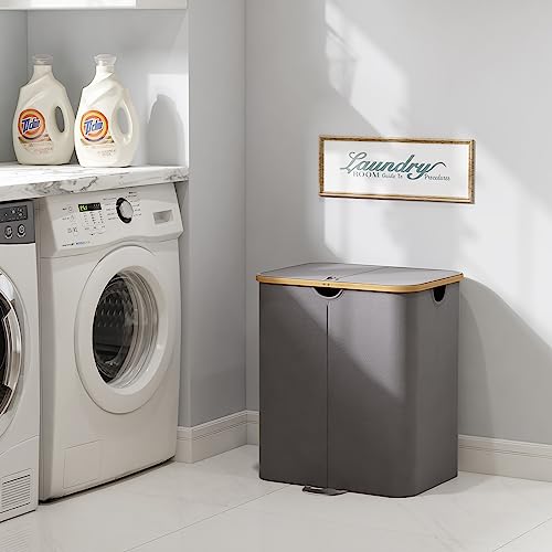 Lifewit 120L Double Laundry Hamper with Lid and Removable Bag, Gray - color: Charcoal Gray, size: 120L