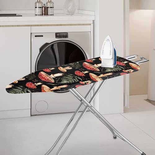 Mushroom Print Ironing Board Cover, Tropical Leaves Printed Iron Board Cover with Elastic Edge, Dirt Heat Resistant, Standard Size Ironing Board Covers, Home Decorations - color: Mushroom Tropical Leaves - Multi