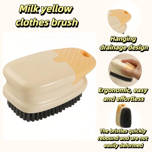 Ergonomic Clothes Soft Bristle Laundry Brush, Milk Yellow, ABS+PBT Material, Hanging Design, Portable Hand-Held Cleaning Tool with Comfortable Grip for Garments, Shoes, Household (Cream Yellow, L) - color: Cream Yellow, size: Large
