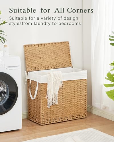 SETVSON Laundry Hamper with Lid Laundry Basket 132 L PE Rattan Natural - color: Natural, size: 35.0 Gal