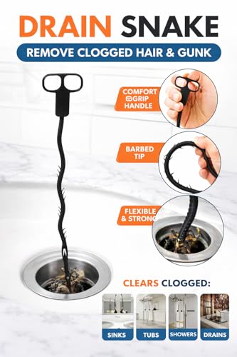 (3) Drain Snake Hair Clog Remover Tool 20 Inch Flexible Plastic Sink Shower Tub Pipe Cleaner Reusable Manual