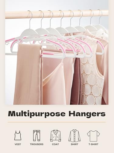 HOUSE DAY Pink Plastic Hangers 50 Pack, Slim Space Saving, Non Slip Hangers with Rubber Pads, Sturdy Coat Hanger for Closet, S-Shaped Clothes Hanger for Shirt, Suit, Pant, Skirt - color: White + Pink, size: 50 Pack