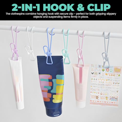 12 Pack Clothes Pins with Hooks, Hanging Clips Anti Rust Metal Laundry Hooks, Multifunctional Hanger Clips for Towels Socks Outdoor Clothesline Closet