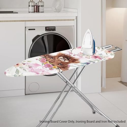 Highland Cow Floral Ironing Board Cover Universal Size 15x54 with Elastic Edge Non-Slip Thick Ironing Board Cover and Pad Resist Scorching and Staining - color: Highland Cow Floral