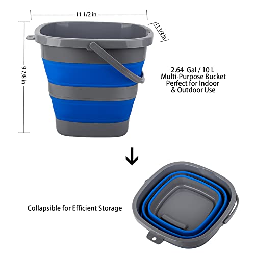 Collapsible Bucket with 2.6 Gallon (10L), Mop Bucket for Cleaning, Plastic Bucket for Garden, Car Washing or Camping, Portable Fishing Water Pail - color: Blue, size: 2.6 Gal