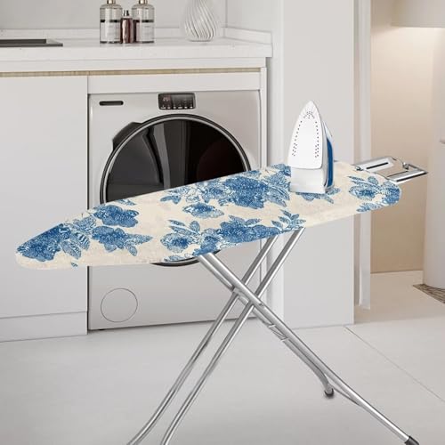 Standard Ironing Board Cover with Elastic Edge and Loop Non-Slip Fasteners Scorch and Stain Resistant Ironing Board Cover Floral - color: Blue Floral Design