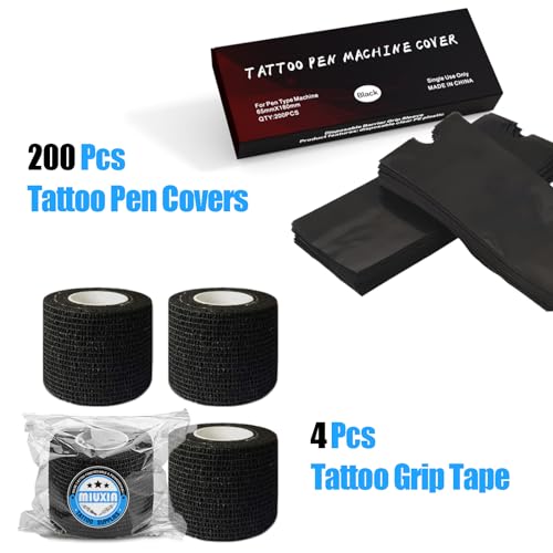 204Pcs Tattoo Pen Covers & Grip Wrap Tape - Black - color: All Black