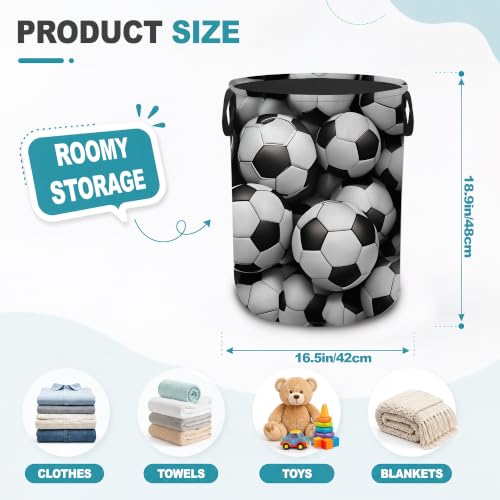 Laundry Basket,Soccer Ball Foldable Clothes Hamper with Handles,Sports Theme Waterproof Oxford Cloth Storage Organizer for Bedroom Bathroom College Dorm,16" x 20" - color: Soccer Ball,Sports Theme