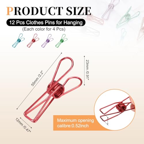 uxcell 12Pcs Clothes Pins for Hanging, 2.2" Metal Clothing Clips Heavy Duty Laundry Spring Pegs, Clothesline Clip Paper Holder Sealer for Holding Clothes, Food Packages, Mixed Colors - color: Purple, Blue, Green, Red, size: 2.2"