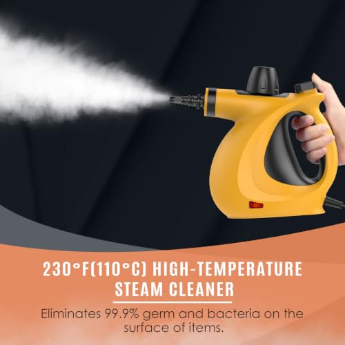 Phueut Pressurized Handheld Multi-Surface Natural Steam Cleaner with 12 pcs Accessories, Multi-Purpose Steamer for Home Use, Steamer for Cleaning Floor, Upholstery, Grout and Car (Orange) - color: Orange