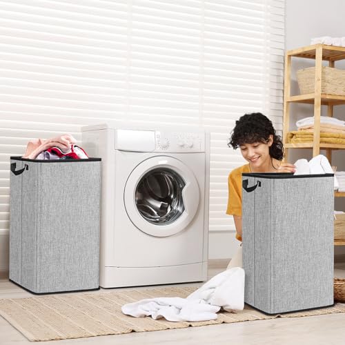 SNIGJAT Large Laundry Basket, 80 L Collapsible Tall Hamper with Handle Grey - color: Grey, size: 80L