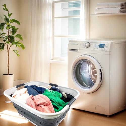 SAMMART 42L (11 gallon) Collapsible Plastic Laundry Basket - Foldable Pop Up Storage Container/Organizer - Portable Basket - Space Saving Hamper/Basket (Grey/Charcoal Black (Set of 2)) - color: Grey/Charcoal Black (Set of 2)