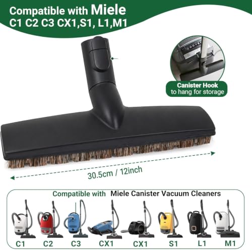EZ SPARES Compatible with Miele C1 C2 C3 CX1,S1, L1,M1,Natural-Horsehair Floor Brush for Miele Vacuum Cleaners,12" Hard Floor Brush Replacement for SBB Parquet Twister,Classic