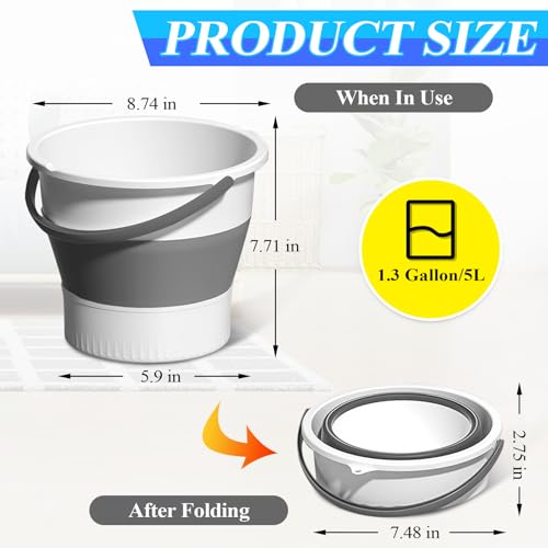Collapsible Bucket 1.3 Gallon/5L Small Capacity Foldable Cleaning Buckets - color: Small White