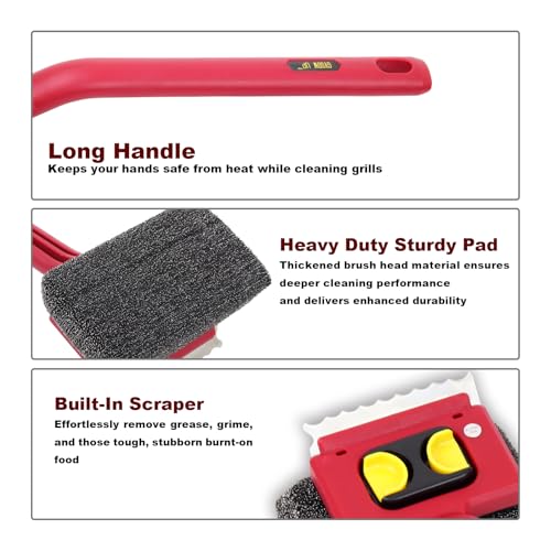 Grill Brush Bristle Free with Scraper and 2 Replacement Heads