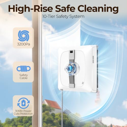 Window Cleaning Robot - Double Helix 4800-6400Pa Suction, Dual Ultrasonic Spray, 85ml Tank, Edge Detection, Anti-Drop, 3 Cleaning Modes for Streak-Free Glas (White) - color: White
