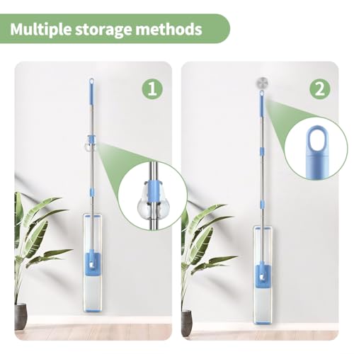 CQT 24" Commercial Flat Mop Set Wet&Dry 4 Pads Stainless Handle (Blue) - color: Blue