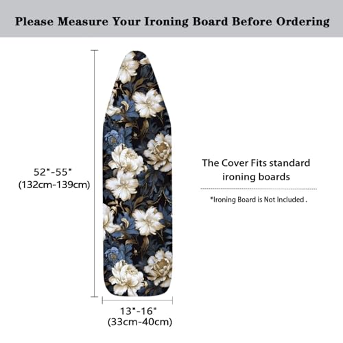 Flashideas Flower Print Ironing Board Cover with Elastic Edge Non Stick Scorch Stain Resistant Cover Heavy Duty Iron Pad Covers Standard Boards with Hook and Loop Fastener Strap - color: Flower Print 2
