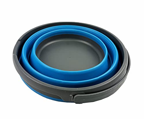 SAMMART 10L (2.6 Gallon) Collapsible Plastic Bucket - Foldable Round Tub - Portable Fishing Water Pail - Space Saving Outdoor Waterpot, Size 33cm Dia (Grey/Cerulean) - color: Grey/Cerulean