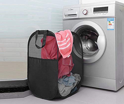 2 pop-up Laundry Hamper, Foldable mesh Laundry Baskets (Each with 2 Reinforced Handles), Black …… - color: Black(2 pcs)