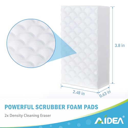 AIDEA Magic Sponges Cleaning Eraser, 2X Density Stronger Sponge for Household, Powerful Scrubber Foam Pads, Multi-Surface Cleaning Supplies for Kitchen, Furniture, Bathroom, Sink, Wall, 12 Pads
