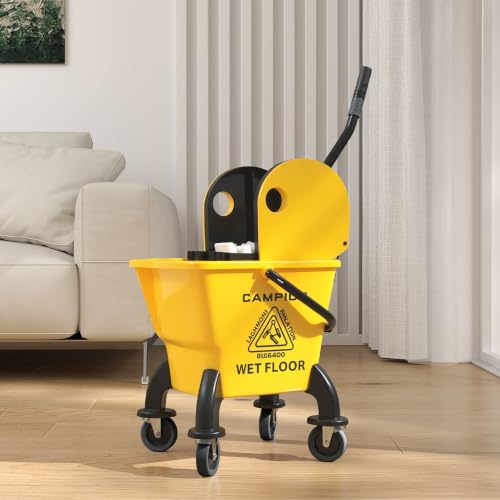 HOMCOM Mop Bucket with Wringer on Wheels, 27.5 Quart, with Mop, Yellow - color: Yellow, size: 27.5 Quart