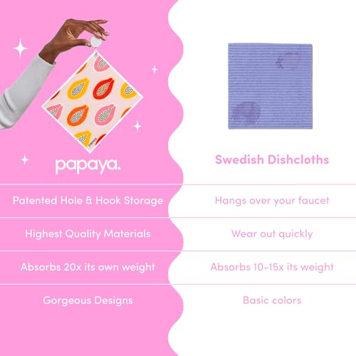Papaya Swedish Dishcloths for Kitchen, 2 Reusable Paper Towels, 1 Hook - color: Mod Papayas