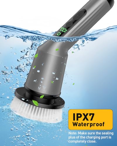 Electric Spin Scrubber for Bathroom, Shower Scrubber with Long Handle - color: Gray, size: 3 Brush Heads