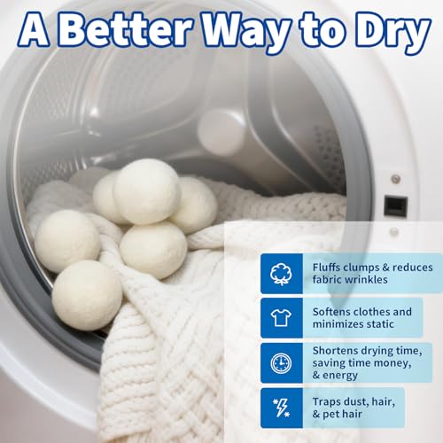 Wool Dryer Balls, New Zealand Dryer Balls Laundry Reusable Reduce Static Cling, Dryer Ball to Reduce Wrinkles & Shorten Drying Time, Drying Balls for Laundry(Pack of 6) (White) - color: White