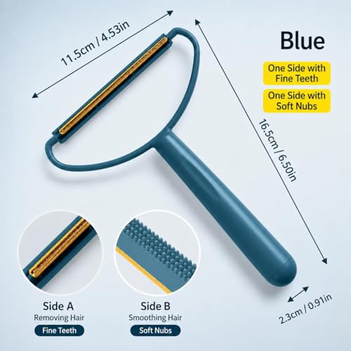 Dual Sided Pet Hair Remover Tool for Carpet, Sofa and Clothing, Reusable Dog & Cat Fur Remover with Ergonomic Handle, Lint and Debris Cleaner for Upholstery, Rug, Car Seat and Pet Bed Blue - color: Blue