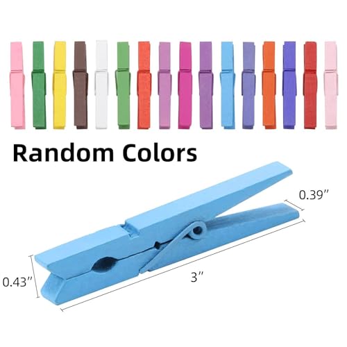 100pcs Colored Clothespins Wooden Heavy Duty Clothes Pins with Strength Spring - Wood Clips for Crafts Pictures Classroom Photos, 3inch, Random Colors - color: Wood-100pcs-colors