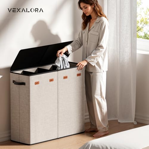 Laundry Hamper 4-Section with Lid, 185L Laundry Sorter with 4 Removable Bags + 1 Extra Large Bag, Switchable 3/4 Compartment, Laundry Basket Organizer for Bedroom, Laundry Room,Beige - color: Beige, size: 48.86 Gal - 4 Section