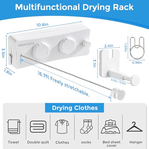 Retractable Clothesline, 16.7 Ft Heavy-Duty 44 lb Laundry Line, White - color: White, size: New Double Line