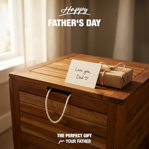 Laundry Hamper & Basket with Lid, Handles, Acacia Wood, Brown, 90L, 23.5 lb