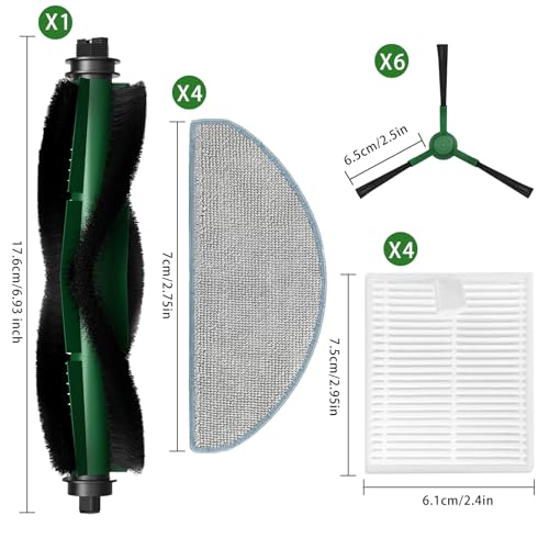 16Pack Replacement Parts for iRobot Roomba Essential Q0120 Y0140 Q0520 Q011 Y0110 Robot Vacuum Cleaner, Accessories Kit:1 Roller Brush,4 HEPA Filters, 4 Mopping Pads,6 Side Brushes,1 Cleaning Brush - size: 16 Pack
