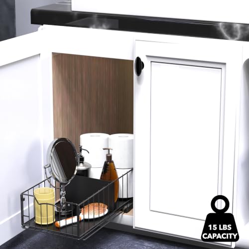 Simple Houseware Pull-Out Cabinet Sliding Basket, 17.2Dx9.7Wx5H, Black - color: Black
