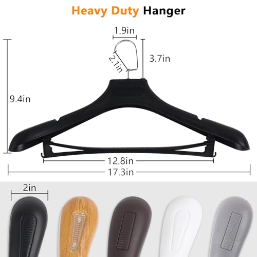 DEDU Suit Hangers for Men 30 Pack Width 17.7", Black Coat Hangers no Shoulder Bump Non Slip for Thick Sweaters, Plastic Extra Wide Shoulder with Pants Bar & Metal Hook - color: Black, size: 30 Pack