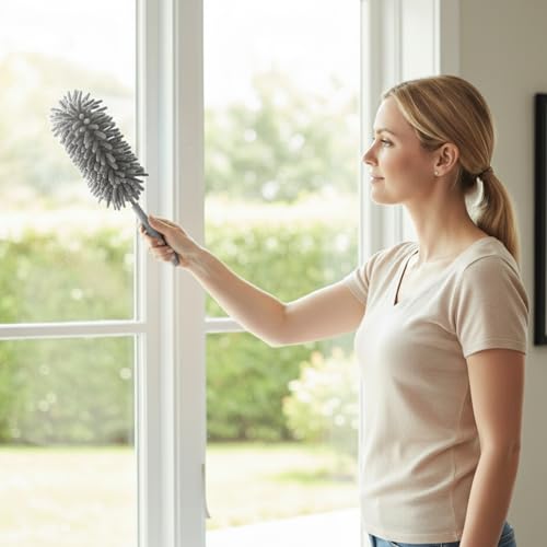 Extendable Feather Duster Telescopic Dust Remover for Home Office Car Furniture High Ceiling Cleaning Multi Purpose Tool(Grey,Long Head) - color: Gray, size: 11.0 in