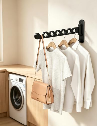 Wall Mounted Clothes Hanger Rack Foldable for Laundry Drying Rack Black - color: Black, size: Long 2P
