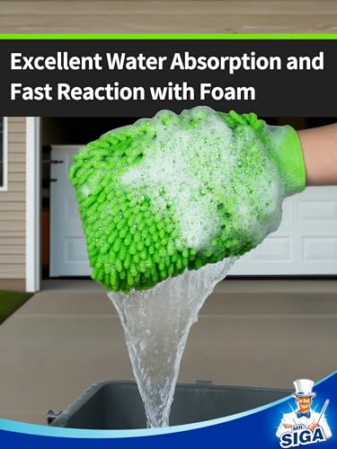 MR.SIGA Microfiber Car Wash Mitt, Chenille Wash Mitt for Car Washing - color: Gray & Green