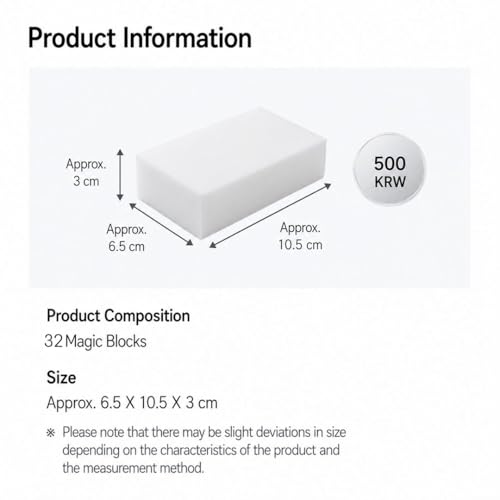 Made in Korea Magic Cleaning Sponge 32 Pack, Melamine Foam Cleaning Pads for Kitchen Bathroom Sink Wall Shoe Sole Stove Cleaning